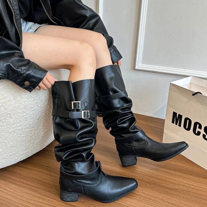 Women's Chelsea Boots 2025 Autumn New Suede Waterproof Sexy Pointed Women's Boots Elegant Banquet Dress Mid - calf Boots Zapatos - La Tienda Bella