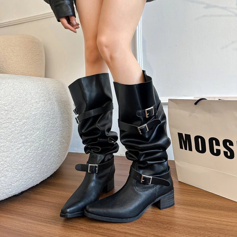 Women's Chelsea Boots 2025 Autumn New Suede Waterproof Sexy Pointed Women's Boots Elegant Banquet Dress Mid - calf Boots Zapatos - La Tienda Bella