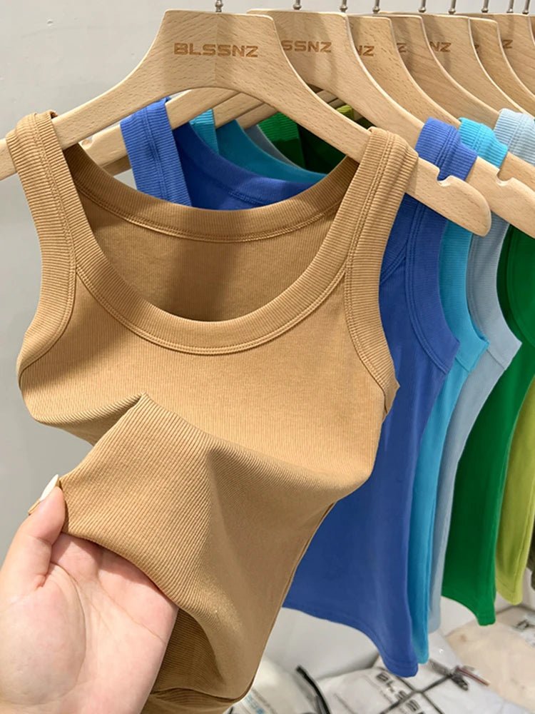 Women's Ribbed Tank Top – Solid Round Neck Camisole for Summer 2025 - La Tienda Bella
