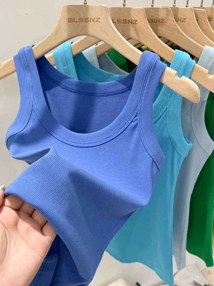 Women's Ribbed Tank Top – Solid Round Neck Camisole for Summer 2025 - La Tienda Bella