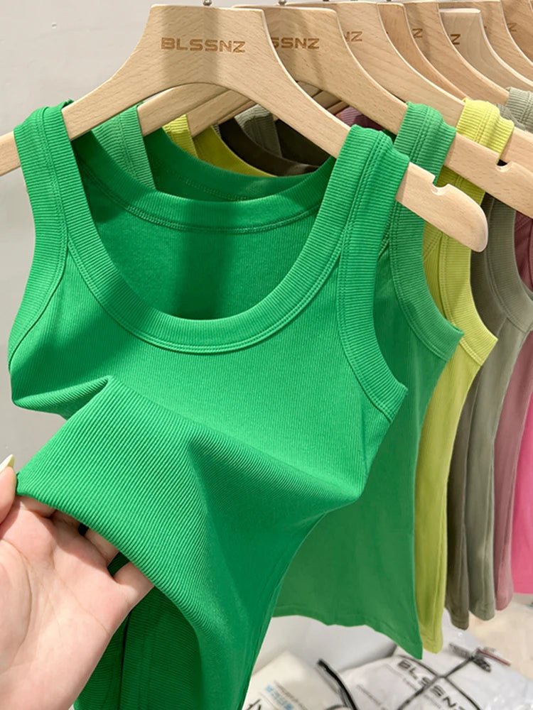 Women's Ribbed Tank Top – Solid Round Neck Camisole for Summer 2025 - La Tienda Bella