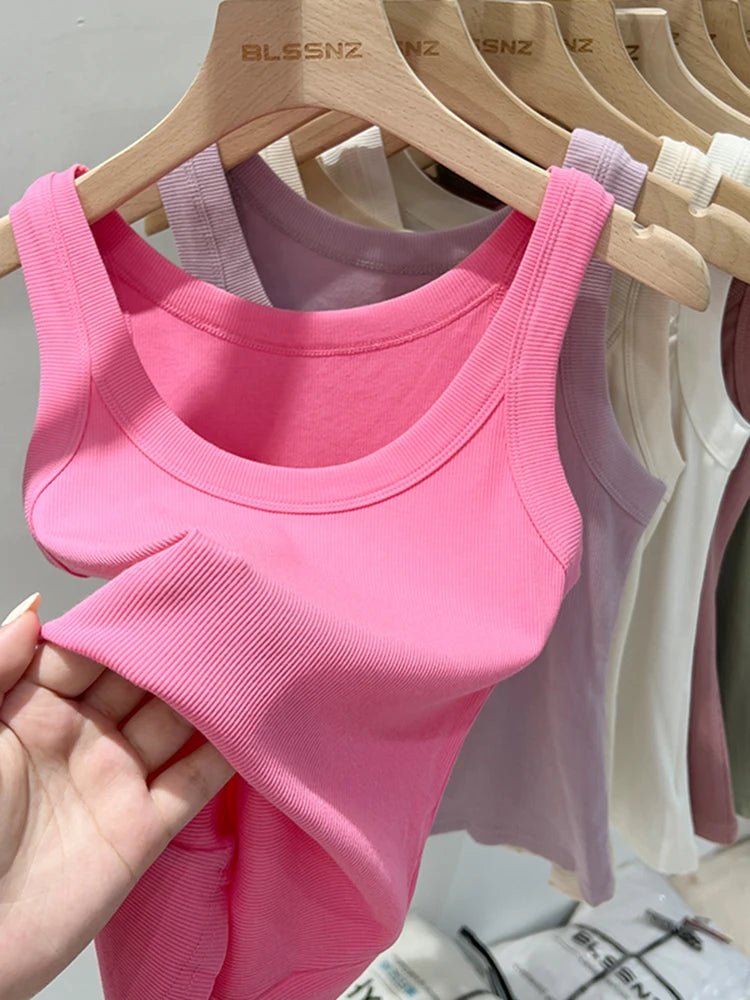 Women's Ribbed Tank Top – Solid Round Neck Camisole for Summer 2025 - La Tienda Bella