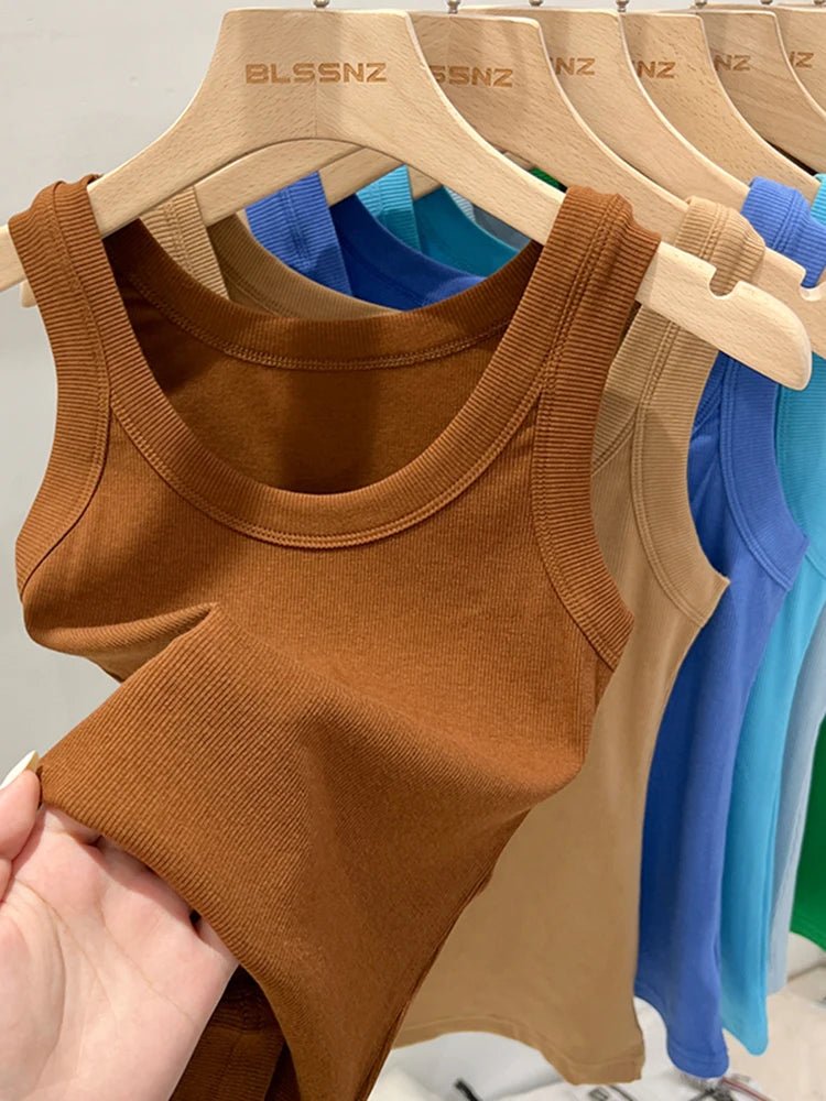 Women's Ribbed Tank Top – Solid Round Neck Camisole for Summer 2025 - La Tienda Bella