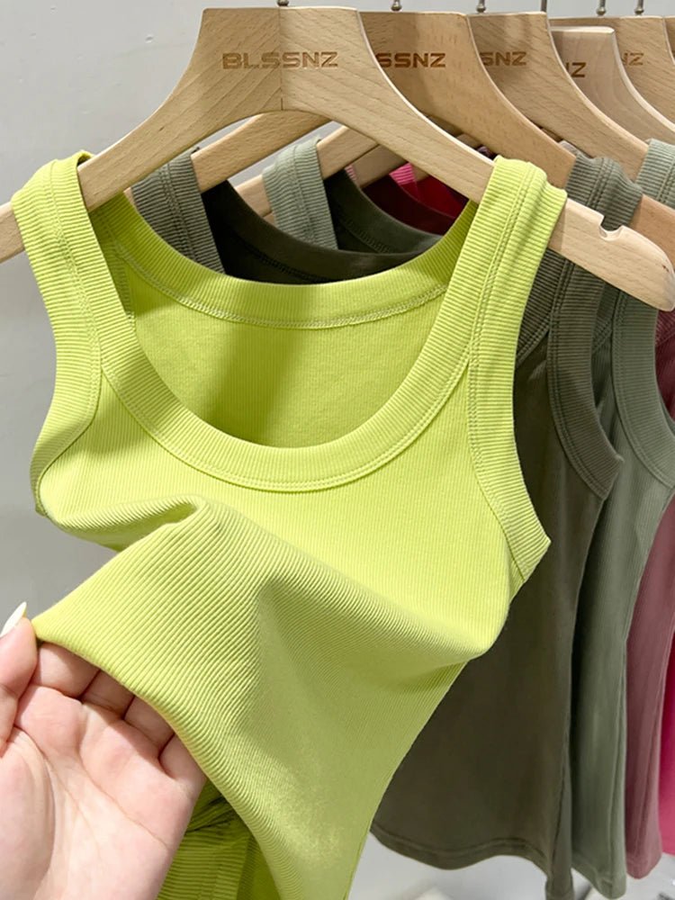 Women's Ribbed Tank Top – Solid Round Neck Camisole for Summer 2025 - La Tienda Bella