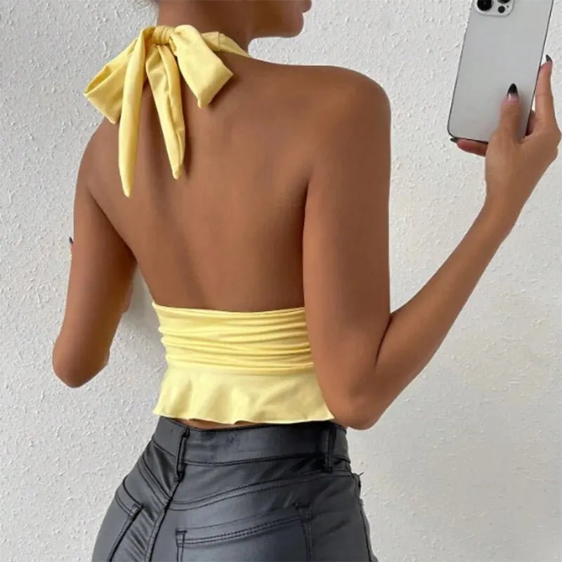 Women's Sexy Tight Fitting Deep V-neck Pleated Top Tight Fitting 2024 Spring Beach Resort - La Tienda Bella