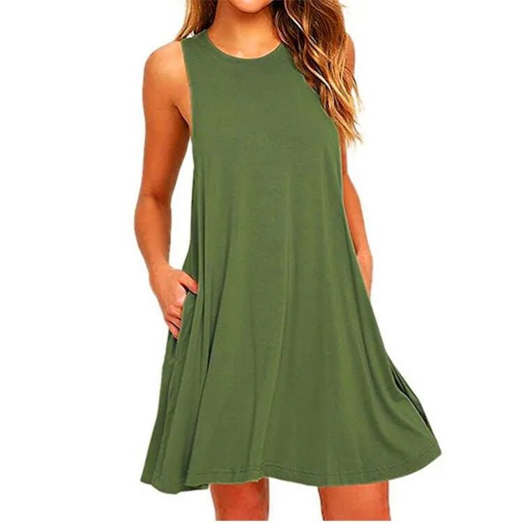 Women's Summer Swing T-Shirt Dress – Casual Beach Cover - Up with Pockets - La Tienda Bella