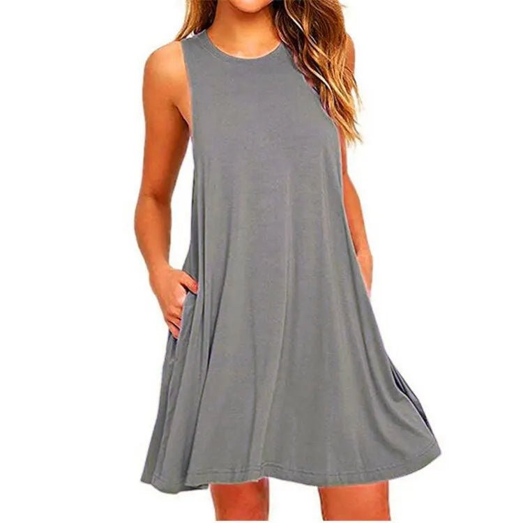 Women's Summer Swing T-Shirt Dress – Casual Beach Cover - Up with Pockets - La Tienda Bella