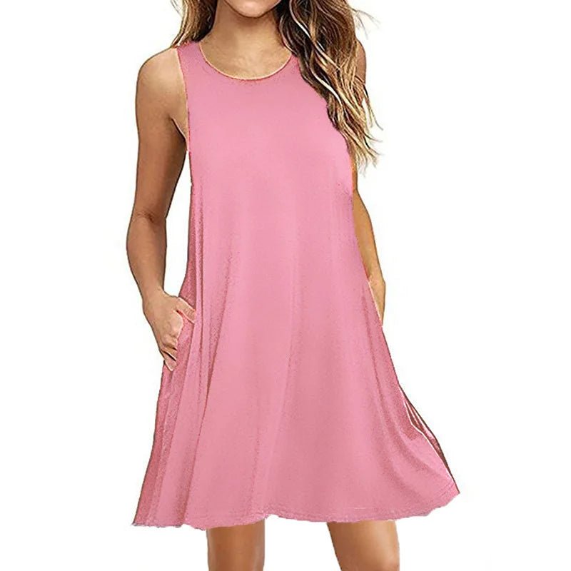 Women's Summer Swing T-Shirt Dress – Casual Beach Cover - Up with Pockets - La Tienda Bella