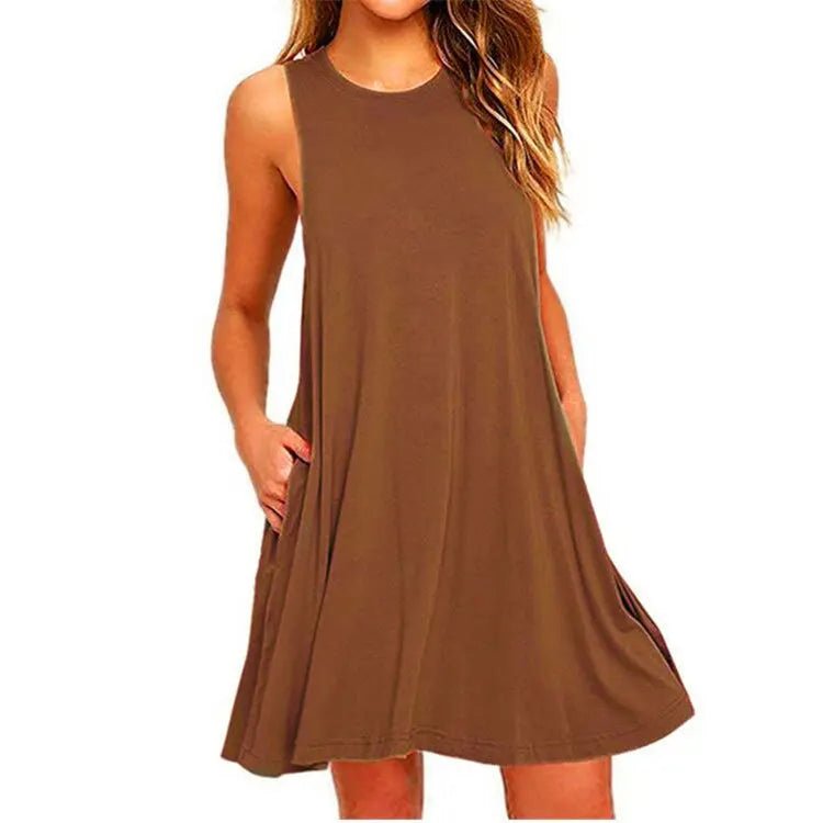 Women's Summer Swing T-Shirt Dress – Casual Beach Cover - Up with Pockets - La Tienda Bella