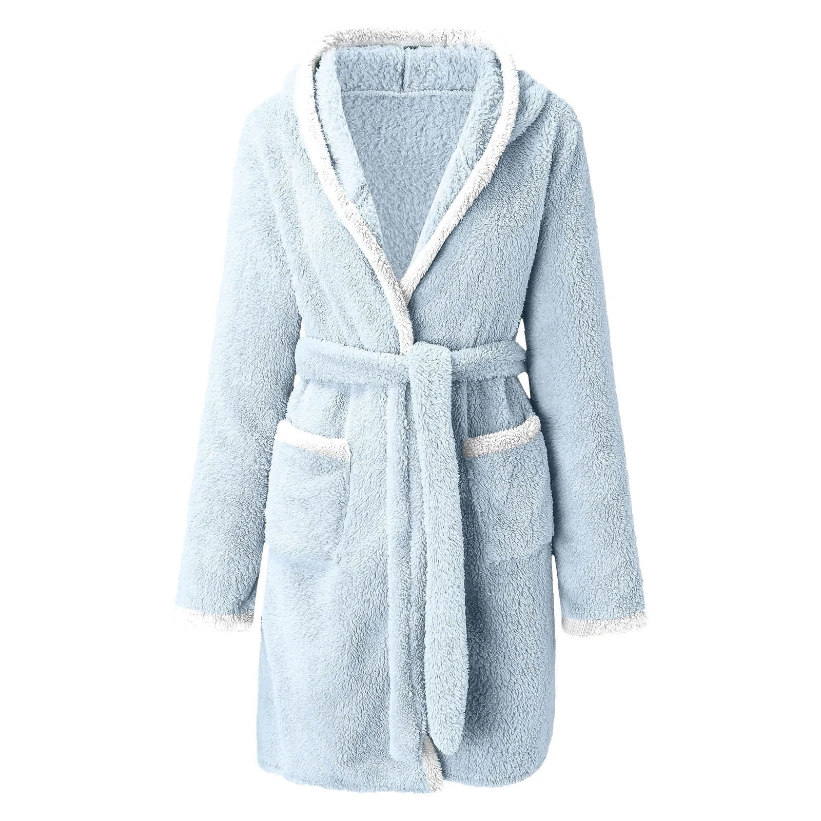 Women's Winter Plush Robe: Solid Color Nightgown with Pockets - La Tienda Bella