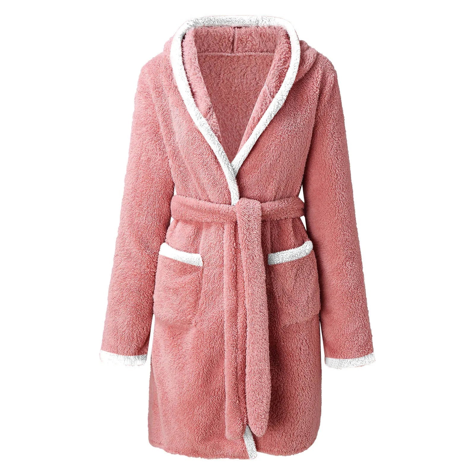 Women's Winter Plush Robe: Solid Color Nightgown with Pockets - La Tienda Bella