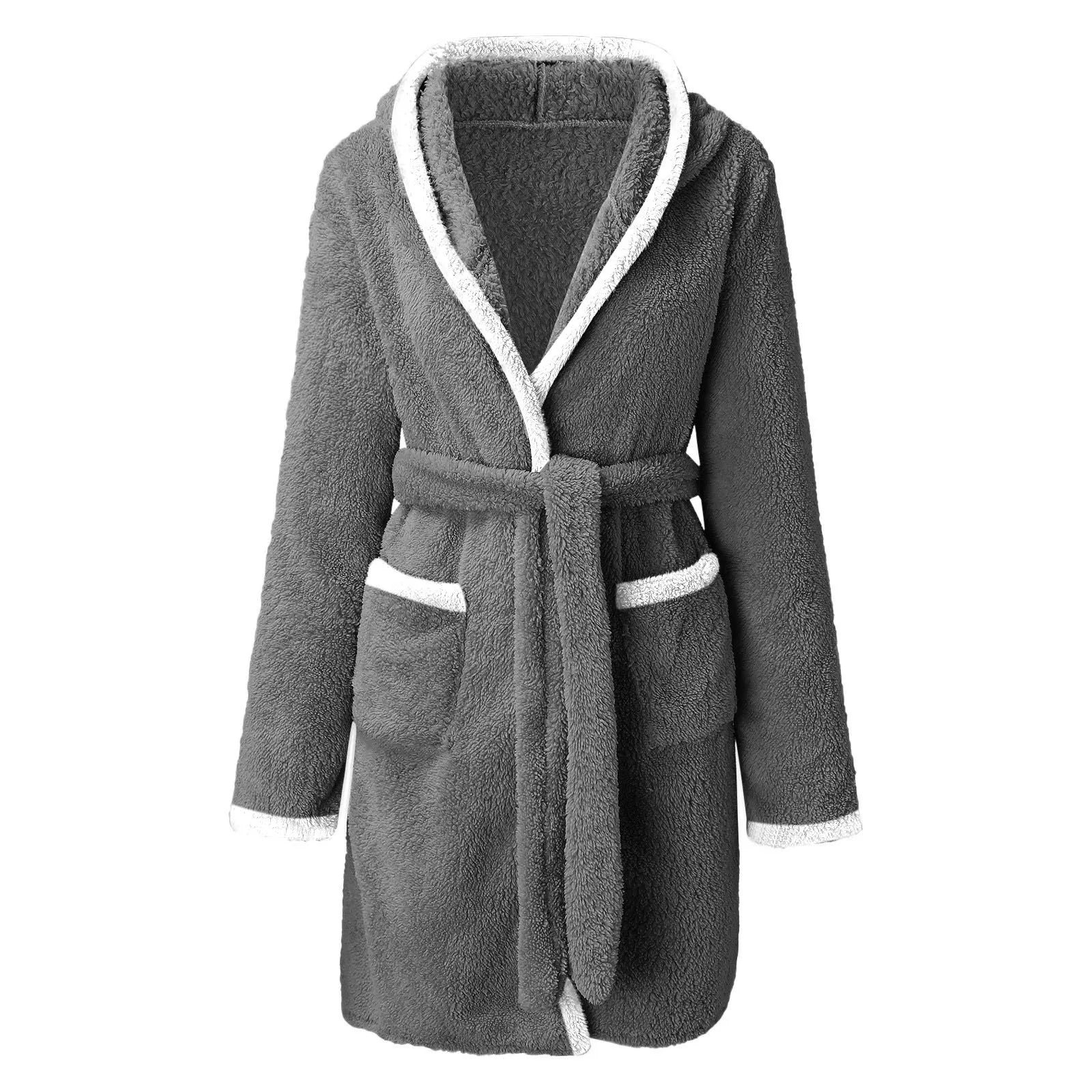 Women's Winter Plush Robe: Solid Color Nightgown with Pockets - La Tienda Bella