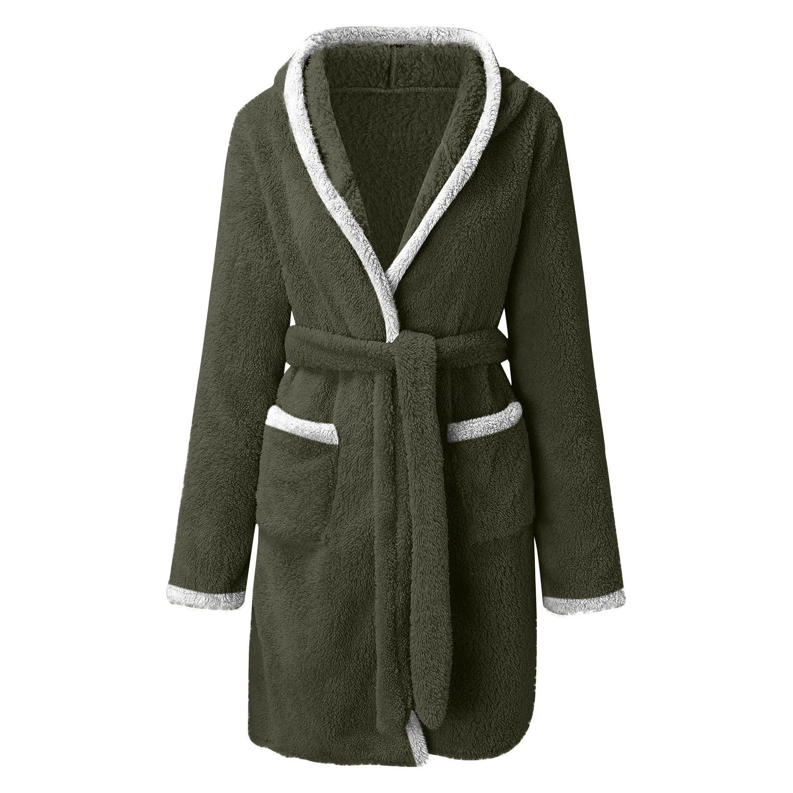 Women's Winter Plush Robe: Solid Color Nightgown with Pockets - La Tienda Bella