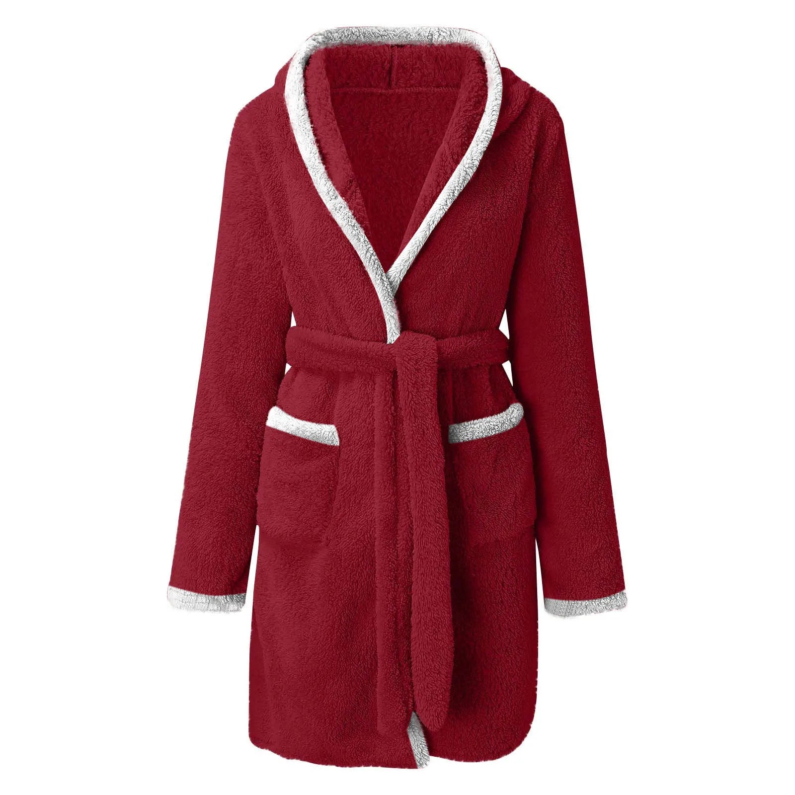 Women's Winter Plush Robe: Solid Color Nightgown with Pockets - La Tienda Bella