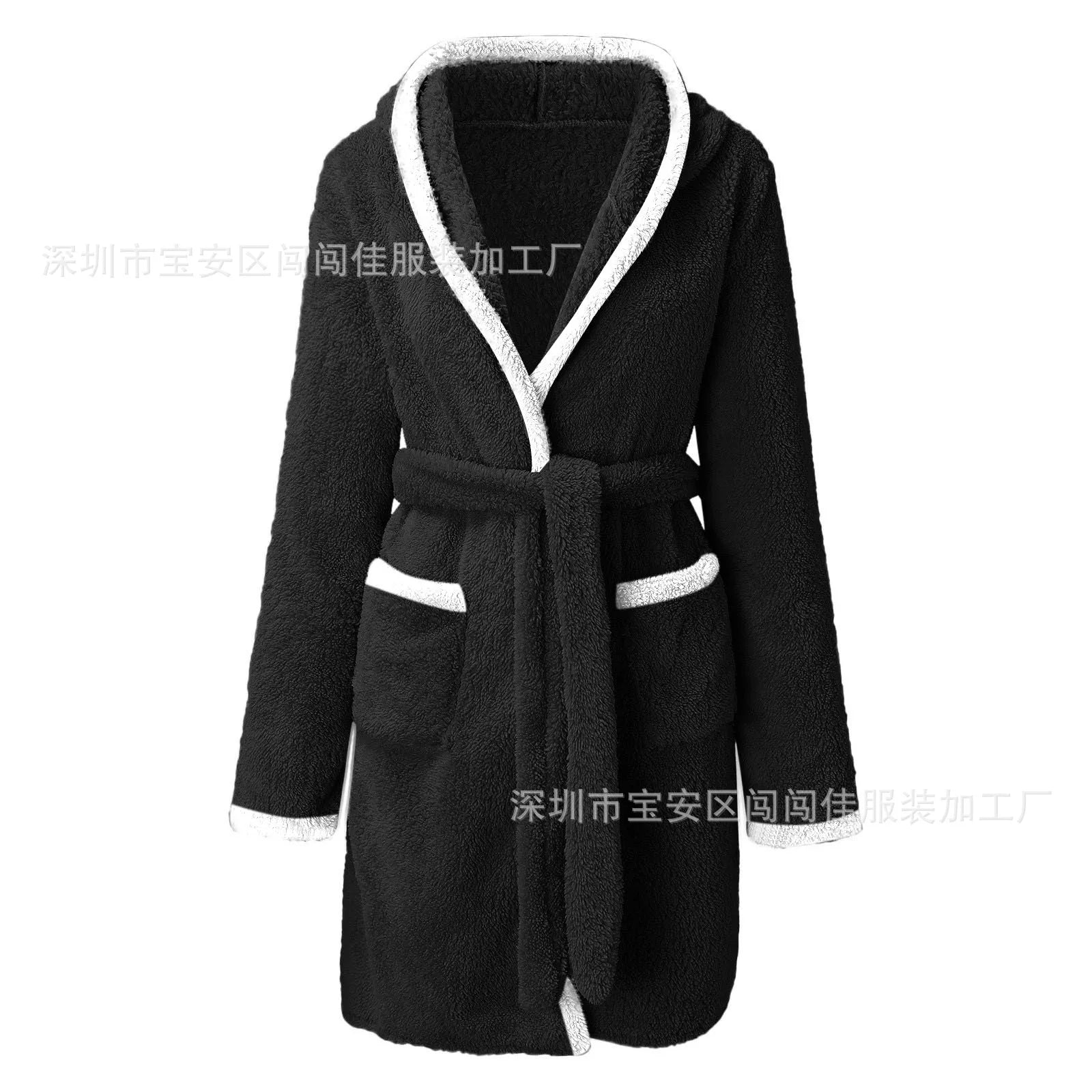 Women's Winter Plush Robe: Solid Color Nightgown with Pockets - La Tienda Bella