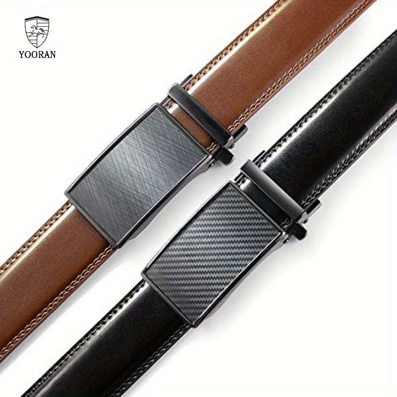 YOORAN Belt Men, 2 Pack Ratchet Belt Dress Adjustable 1 3/ 8" Genuine Leather Belt, Designer Belts for Men Metal Buckle, Belt Size Length Can be Cut, with Gift Box - La Tienda Bella